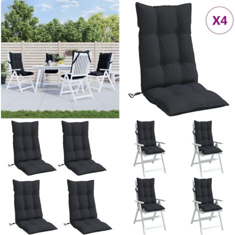 Cojines de silla con respaldo alto 4 uds tela Oxford negro - Cojines de jardín - Cojines de silla
