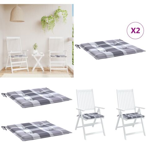 Cojines de silla de jardín 2 uds tela a cuadros gris 50x50x4 cm - Cojines de silla - Cojines de exterior