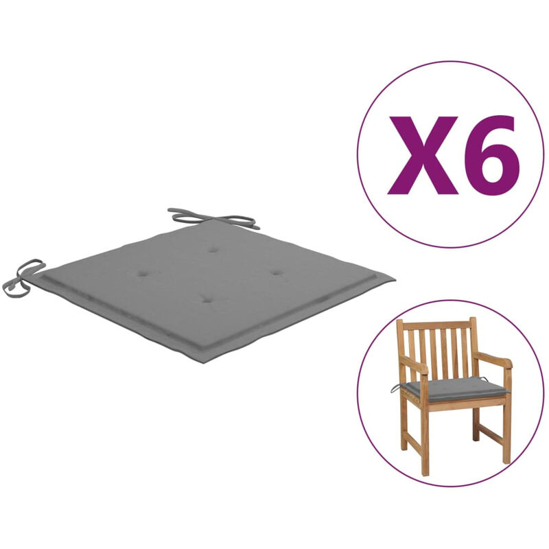 

Cojines de silla de jardin 6 uds gris tela 50x50x4 cm