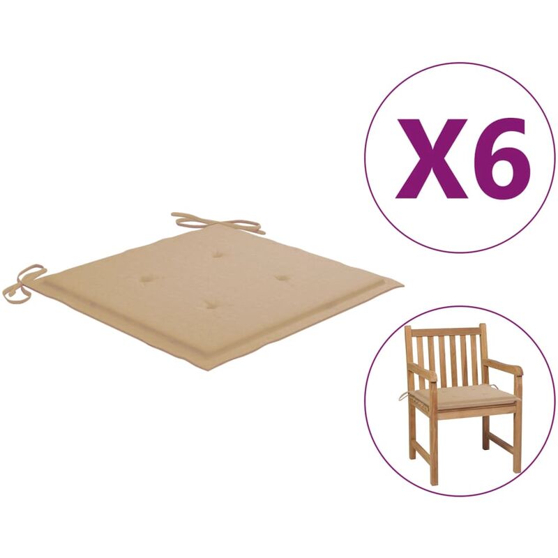 

Cojines de silla de jardín 6 uds tela beige 50x50x4 cm