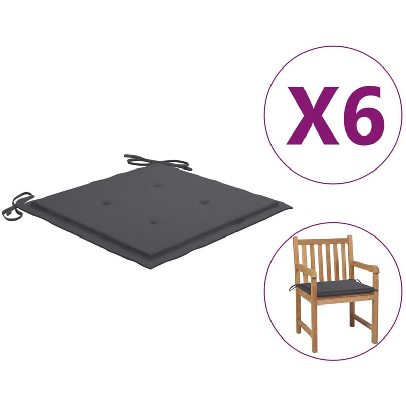

Cojines de silla de jardin 6 uds tela gris antracita 50x50x4 cm