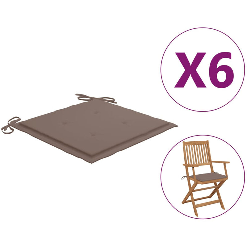 

Cojines de silla de jardin 6 uds tela gris taupe 40x40x4 cm