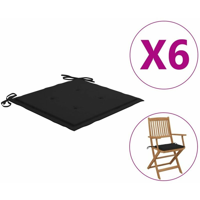 

Cojines de silla de jardin 6 uds tela negro 40x40x4 cm