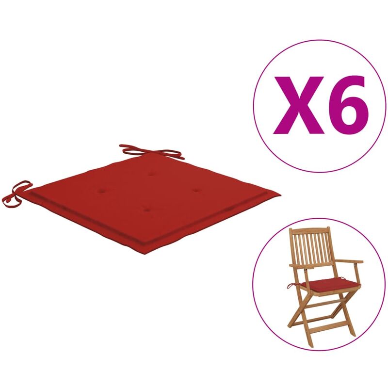 

Cojines de silla de jardín 6 uds tela rojo 40x40x4 cm