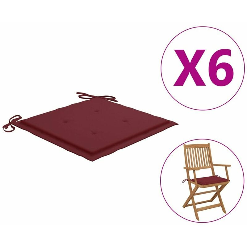

Cojines de silla de jardin 6 uds tela rojo tinto 40x40x4 cm