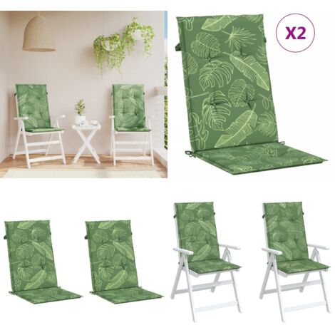 Cojines de silla de respaldo alto 2 uds tela estampado de hojas - Cojines de exterior - Cojines de jardín