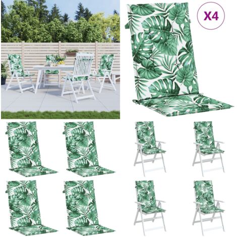 Cojines de silla de respaldo alto 4 uds tela estampado de hojas - Cojines de exterior - Cojines de jardín