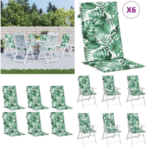 Cojines de silla de respaldo alto 6 uds tela estampado de hojas - Cojines de exterior - Cojines de jardín
