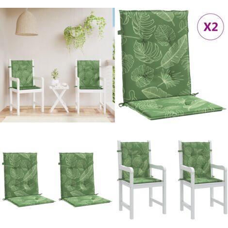 Cojines de silla de respaldo bajo 2 uds tela estampado de hojas - Cojín de jardín - Cojín de exterior