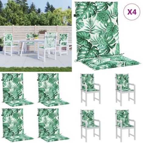 Cojines de silla de respaldo bajo 4 uds tela estampado de hojas - Cojines de jardín - Cojines de exterior