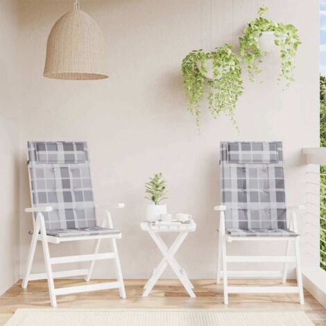 Cojines de silla respaldo alto 2 uds tela Oxford a cuadros gris vidaXL