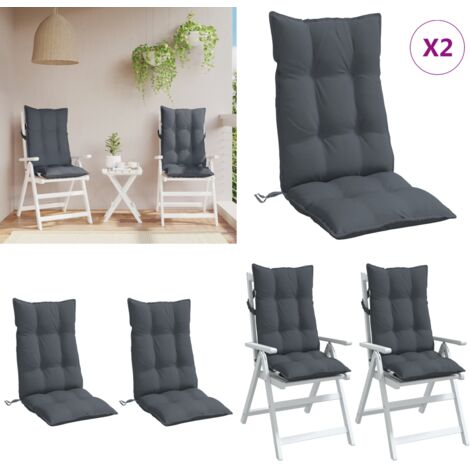 Cojines de silla respaldo alto 2 uds tela Oxford gris antracita - Cojín de jardín - Cojín de silla alto