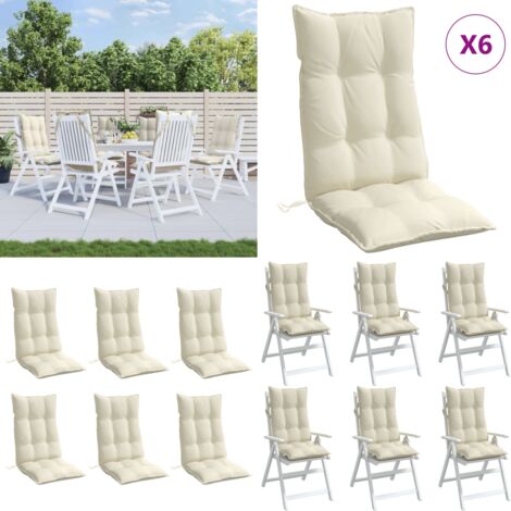 Cojines de silla respaldo alto 6 uds tela Oxford color crema - Cojines de jardín - Cojines de silla alto