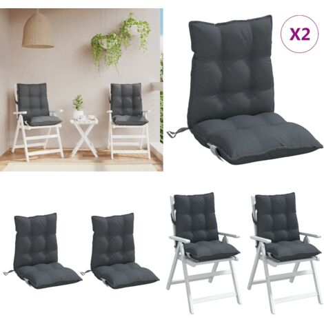 Cojines de silla respaldo bajo 2 uds tela Oxford gris antracita - Cojines de jardín - Cojines de silla de oficina