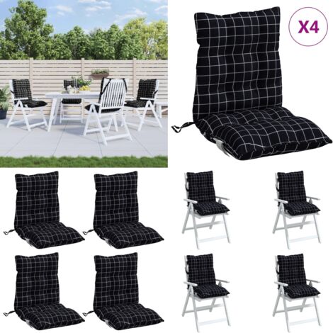 Cojines de silla respaldo bajo 4 uds tela Oxford cuadros negro - Cojines de jardín - Cojines de silla con respaldo bajo