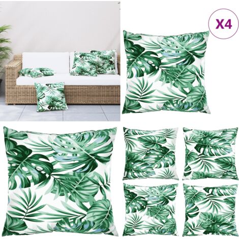 Cojines de sofá 4 unidades tela estampado de hojas 50x50 cm - Almohadas para jardín - Cojines para patio