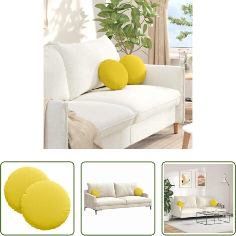 Cojines de tela -  Cojines para asiento 2 pcs Amarillo Claro Ø30 x 13 cm tela