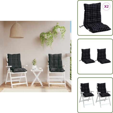 Cojines de tela oxford - vidaXL Cojines de silla respaldo bajo 2 uds tela Oxford cuadros negro - Cojines para patio