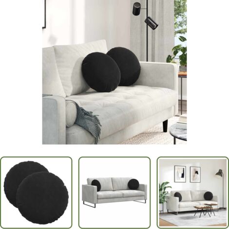 Cojines de terciopelo - Cojines para asiento 2 pcs Negro Ø 40 x 13 cm Terciopelo