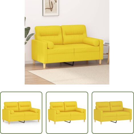 Cojines decorativos -  Sofá de 2 plazas con cojines tela amarillo claro 120 cm