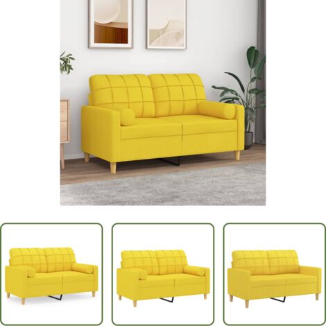 Cojines decorativos -  Sofá de 2 plazas con cojines tela amarillo claro 120 cm