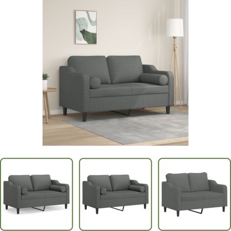 Cojines decorativos -  Sofá de 2 plazas con cojines tela gris oscuro 120 cm