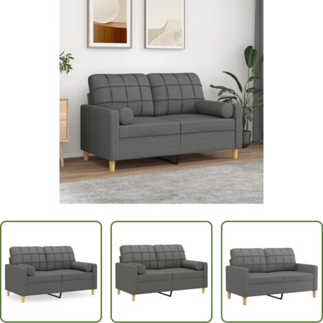 Cojines decorativos -  Sofá de 2 plazas con cojines tela gris oscuro 120 cm