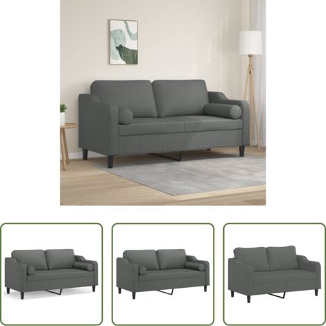 Cojines decorativos -  Sofá de 2 plazas con cojines tela gris oscuro 140 cm