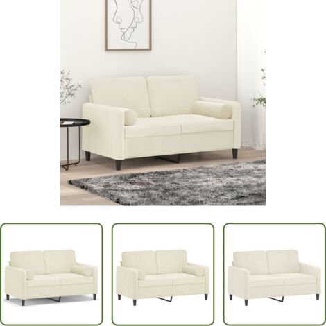 Cojines decorativos -  Sofá de 2 plazas con cojines terciopelo color crema 120 cm