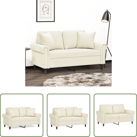 Cojines decorativos -  Sofá de 2 plazas con cojines terciopelo color crema 120 cm