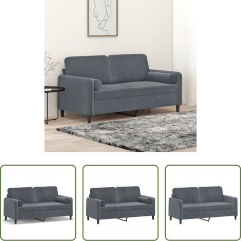 Cojines decorativos -  Sofá de 2 plazas con cojines terciopelo gris oscuro 140 cm