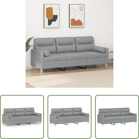 Cojines decorativos -  Sofá de 3 plazas con cojines tela gris claro 180 cm