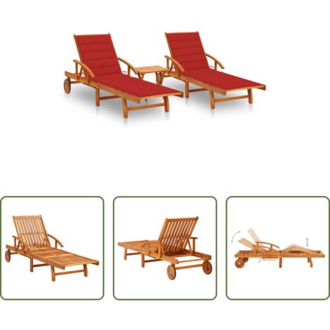 Cojines decorativos -  Tumbonas con mesa y cojines 2 uds madera maciza de acacia