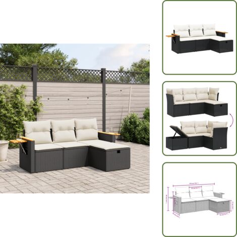 Cojines desenfundables - vidaXL Juego de sofás jardín 4 pzas con cojines ratán sintético negro - Asientos de jardín