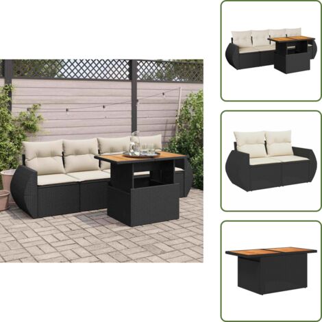 Cojines desenfundables - vidaXL Set de muebles de jardín 5 pzas y cojines ratán sintético negro - Muebles de exterior
