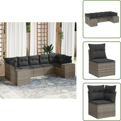 Cojines desenfundables - vidaXL Set de sofás de jardín 7 piezas con cojines ratán PE gris - Diseño modular
