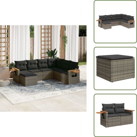 Cojines desenfundables - vidaXL Set de sofás de jardín 7 piezas con cojines ratán PE gris - Sofás con reposabrazos