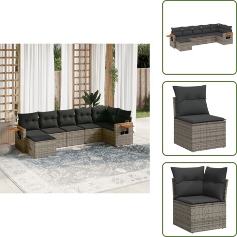 Cojines desenfundables - vidaXL Set de sofás de jardín 7 piezas con cojines ratán PE gris - Sofás con reposabrazos
