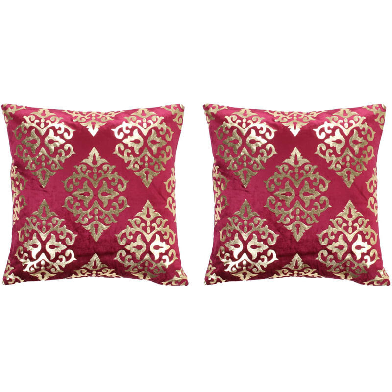 

Happyshopping - Cojines estampado metal 2 uds terciopelo granate dorado 40x40cm