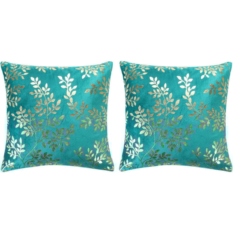 

Cojines estampado metal 2 uds terciopelo verde dorado 40x40cm