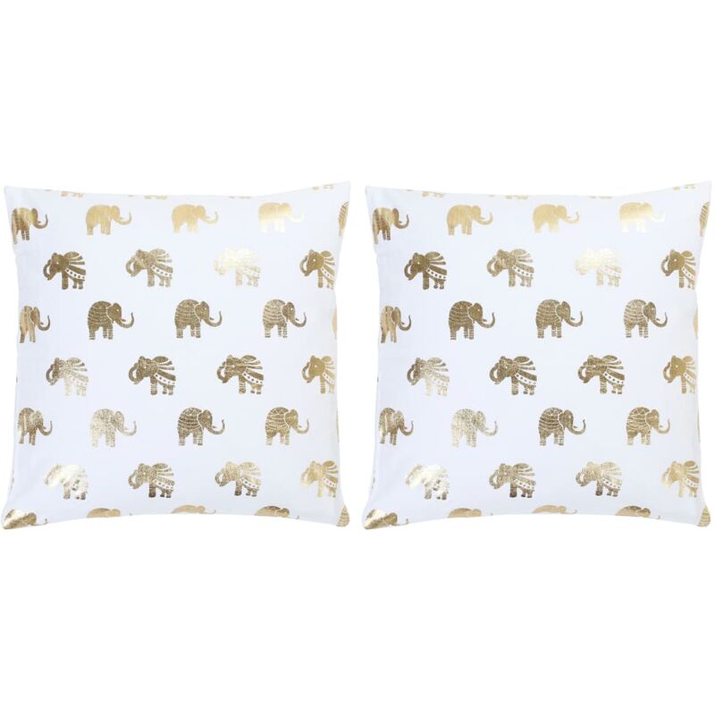

Happyshopping - Cojines estampado metalico 2 uds algodon blanco dorado 40x40 cm