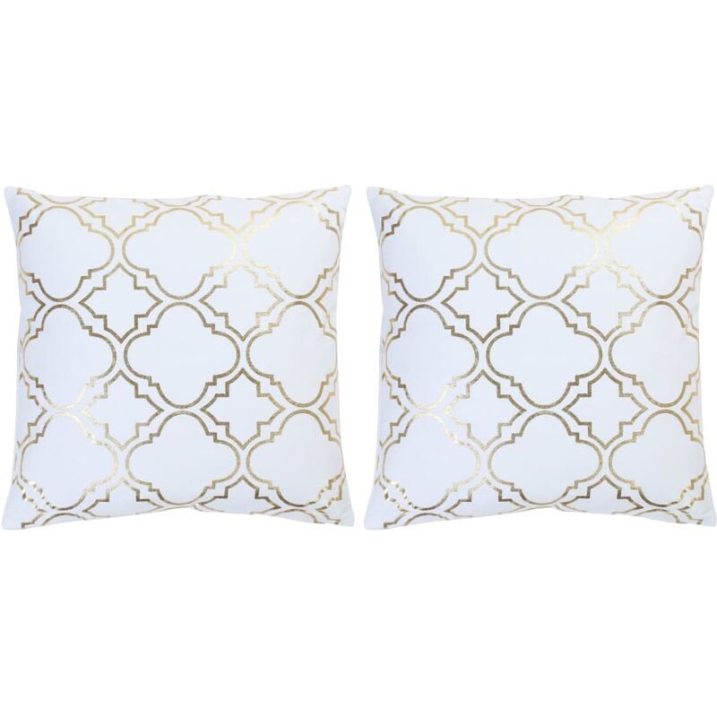 

vidaXL Cojines estampado metálico 2 uds algodón blanco dorado 40x40 cm - Blanco
