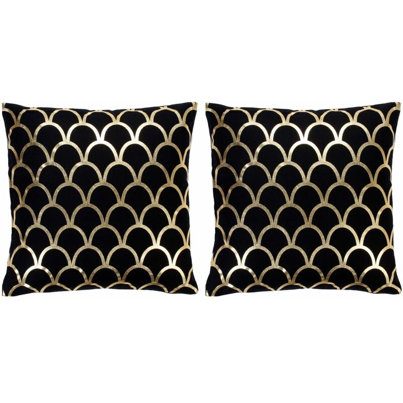 

Happyshopping - Cojines estampado metalico 2 uds algodon negro y dorado 40x40cm