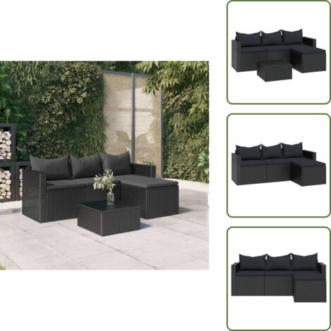Cojines extraíbles - vidaXL Conjunto de muebles de jardín ratán sintético negro - Estructura de acero
