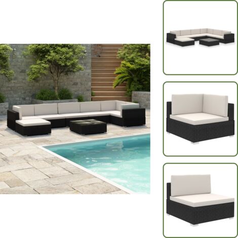 Cojines extraíbles - vidaXL Set de muebles de jardín 8 pzas y cojines ratán sintético negro - Asientos de jardín