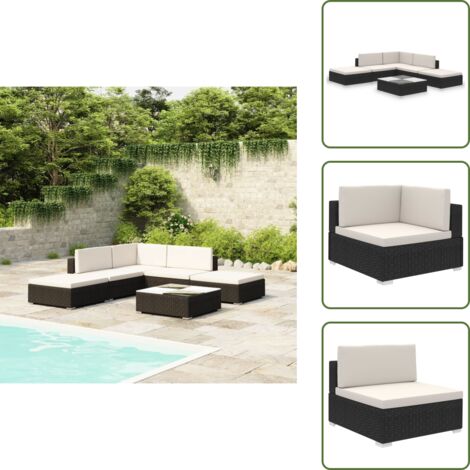 Cojines extraíbles - vidaXL Set muebles de jardín 6 piezas y cojines ratán sintético negro - Asiento de jardín