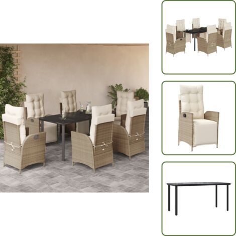 Cojines para asiento - vidaXL Set comedor de jardín 7 pzas con cojines ratán sintético beige - Cojines para respaldo
