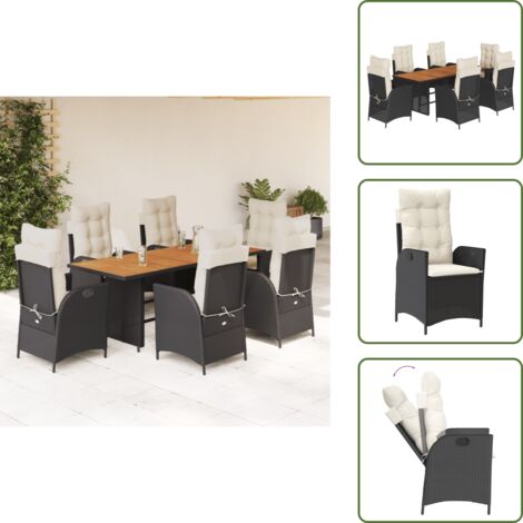Cojines para asiento - vidaXL Set de comedor de jardín 7 pzas y cojines ratán sintético negro - Cojines para respaldo