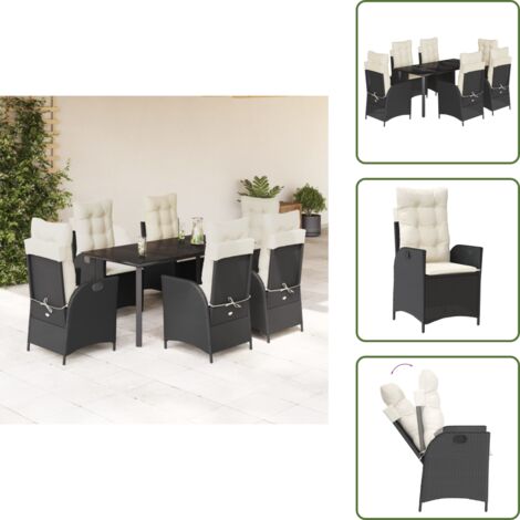 Cojines para asiento - vidaXL Set de comedor de jardín 7 pzas y cojines ratán sintético negro - Cojines para respaldo