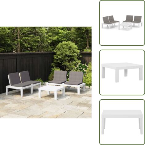 Cojines para banco - vidaXL Set de muebles de jardín 3 piezas con cojines plástico blanco - Muebles al aire libre
